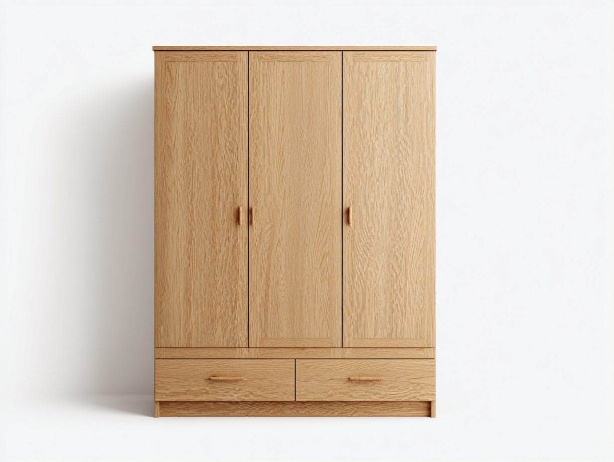 Armarios de tres puertas de madera con 3 puertas y 2 cajones 150x58x200 cm - natural - para dormitorio - estilo contemporáneo-Ziluxadwell