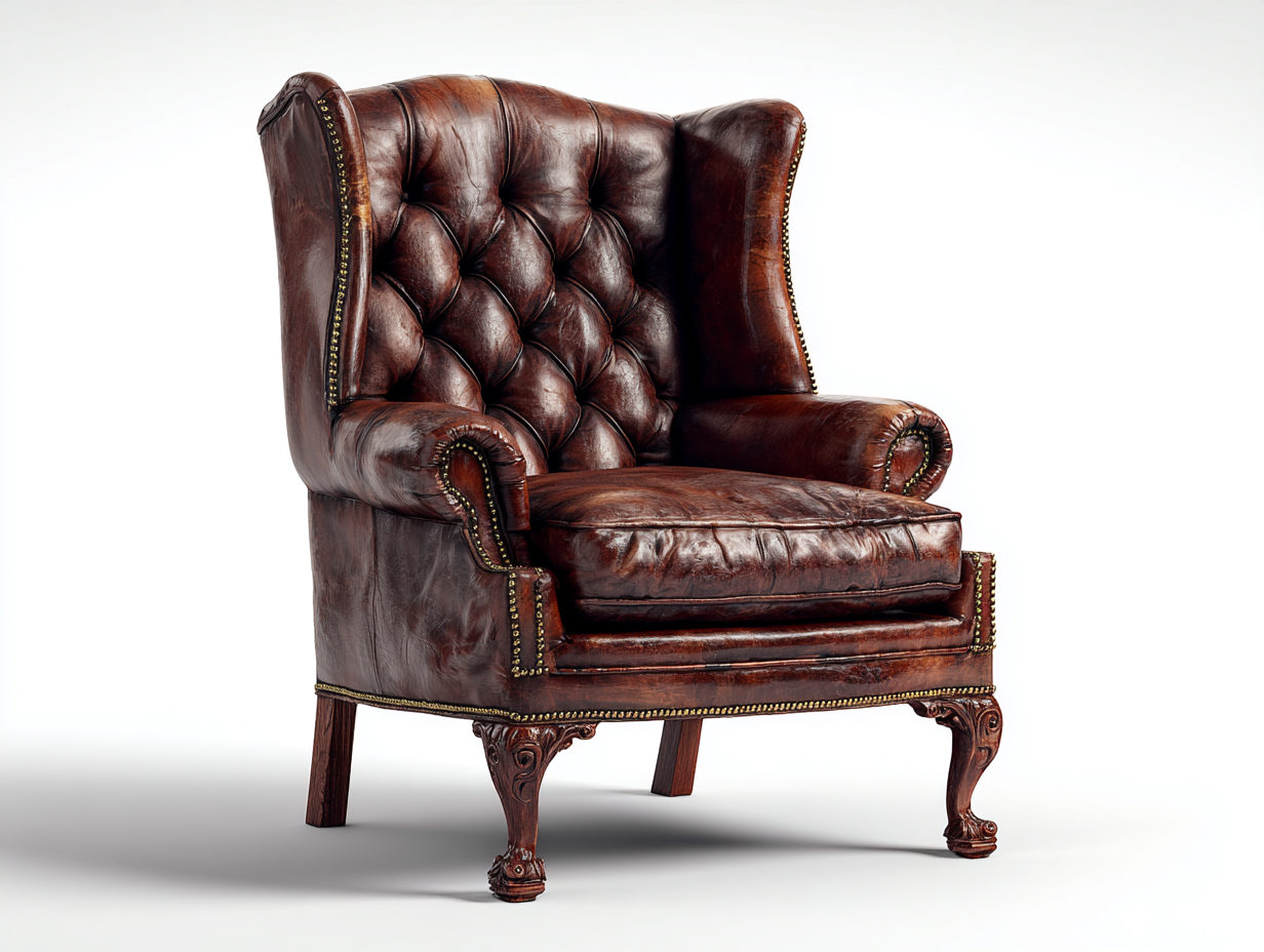 Sillón de piel con capitoné 86x92x115 cm - marrón oscuro - para salón - diseño clásico de orejas-Ziluxadwell