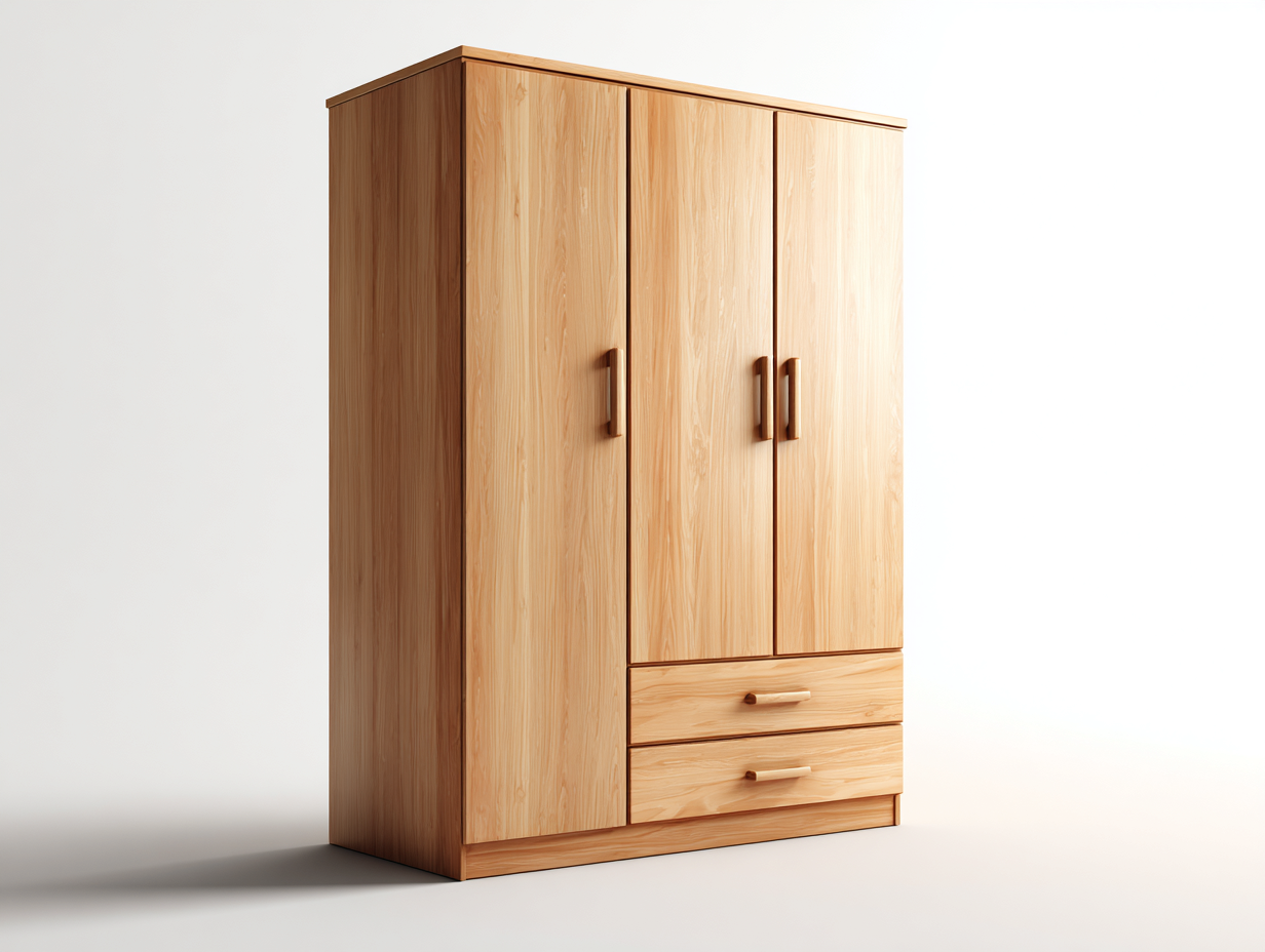 Armarios de tres puertas de madera 135x55x190 cm - madera natural - para dormitorio - diseño funcional con almacenaje-Ziluxadwell