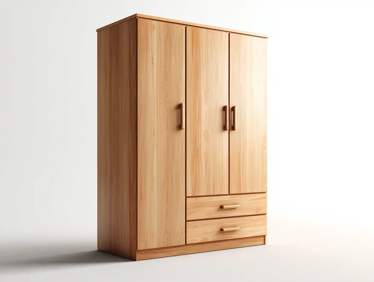 Armarios de tres puertas de madera 135x55x190 cm - madera natural - para dormitorio - diseño funcional con almacenaje-Ziluxadwell