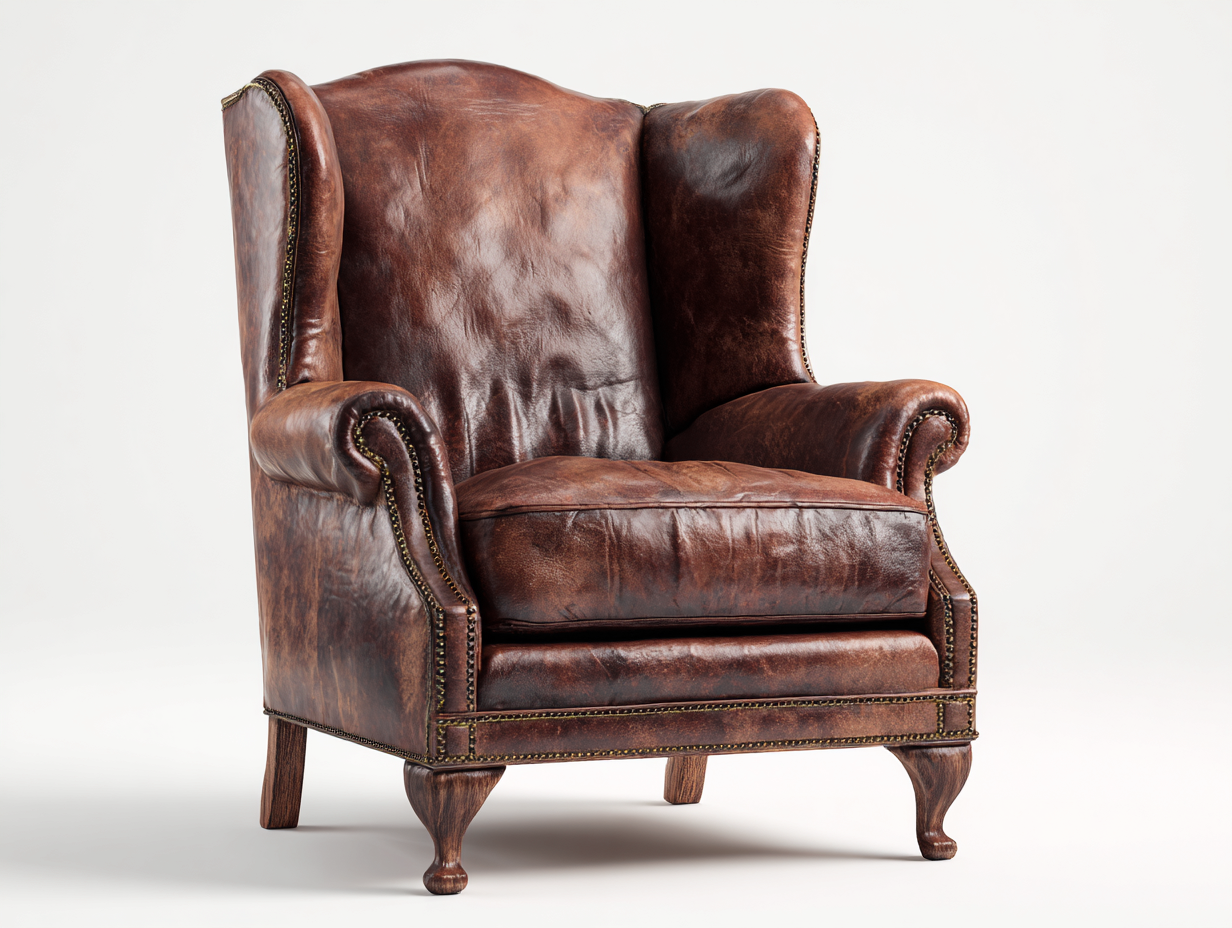 Sillón de piel cuero sintético 85x90x105 cm - marrón - diseño clásico orejero-Ziluxadwell
