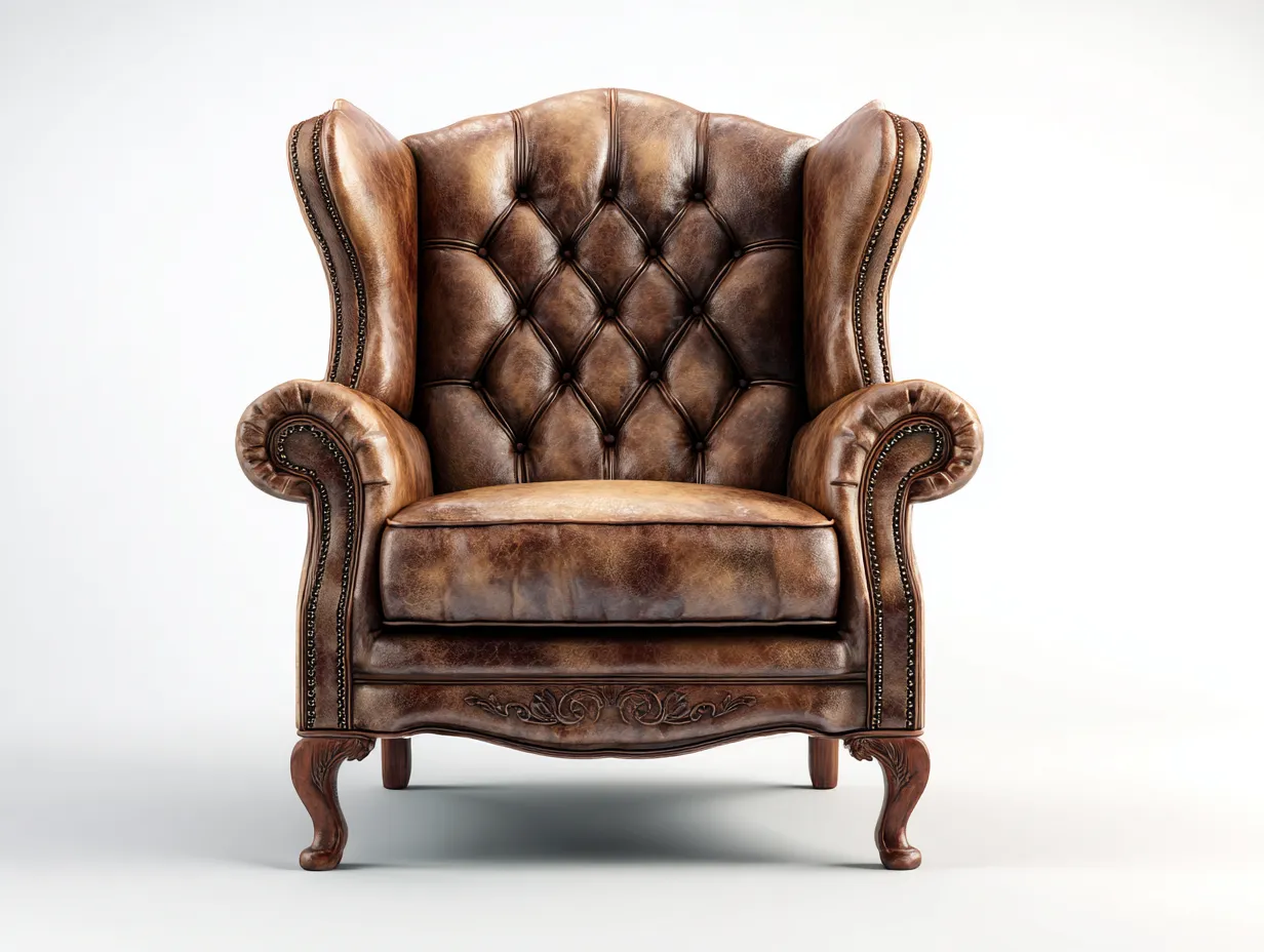 Sillón de piel - piel sintética-madera - 86x90x110 cm - marrón - diseño clásico capitoné para salón-Ziluxadwell