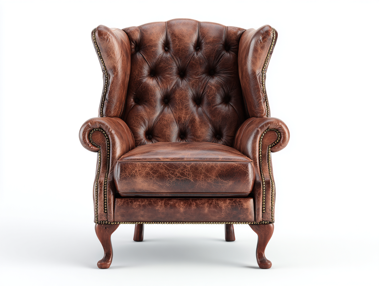 Sillón de piel con capitoné 88x90x112 cm - marrón - para salón - diseño clásico de orejas-Ziluxadwell