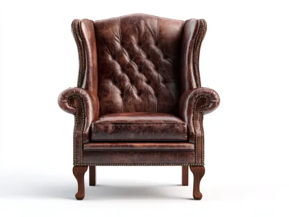 Sillón de piel cuero sintético 82x88x108 cm - marrón - diseño clásico orejero capitoné-Ziluxadwell