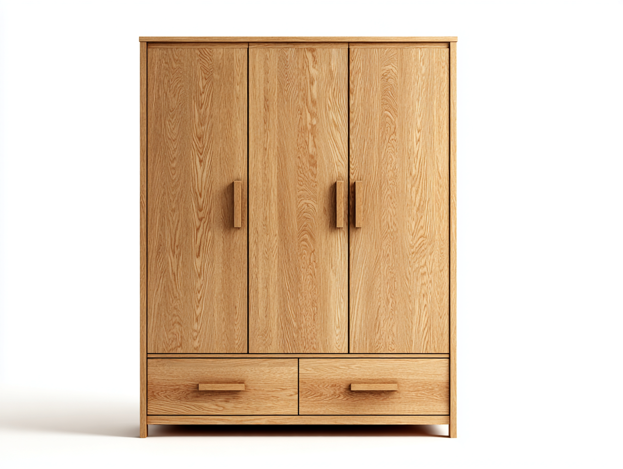 Armarios de tres puertas de madera 140x58x192 cm - madera natural - para dormitorio - diseño funcional con almacenaje-Ziluxadwell