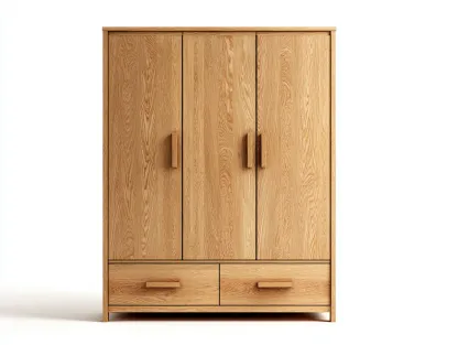 Armarios de tres puertas de madera 140x58x192 cm - madera natural - para dormitorio - diseño funcional con almacenaje-Ziluxadwell