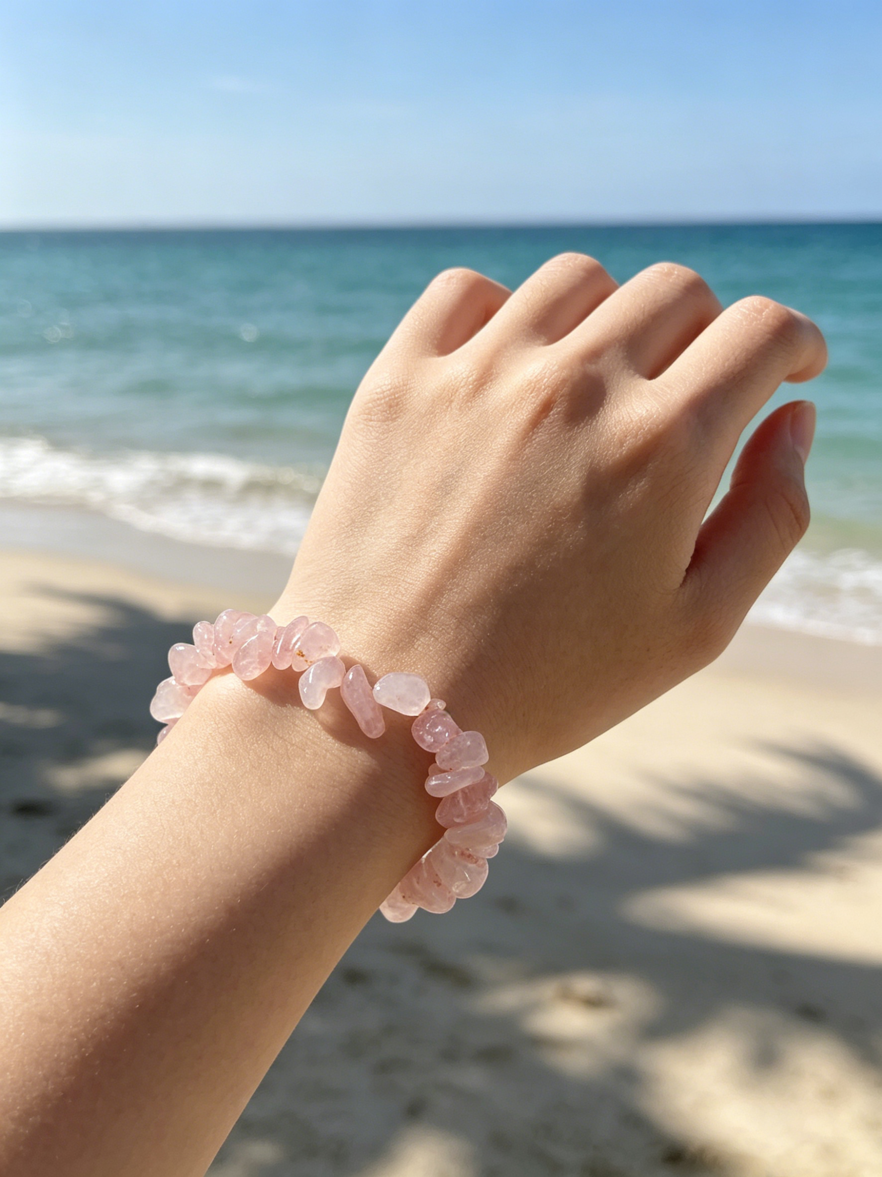 Raw Rose Quartz Healing Crystal Bracelet – Boho Style 'Stone of Love'