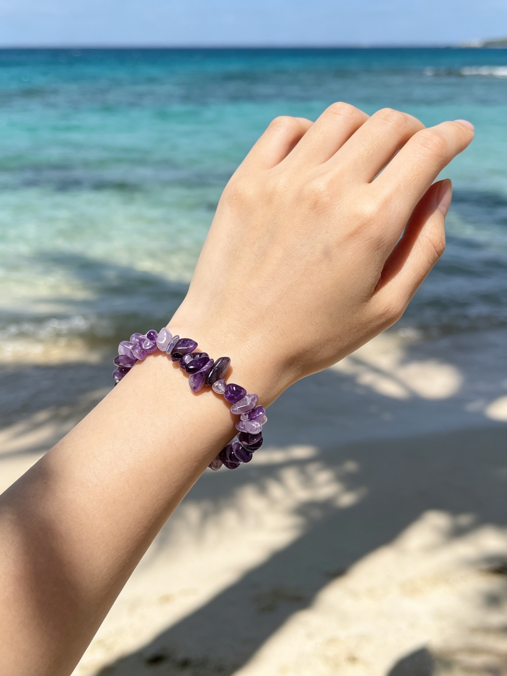 Raw Amethyst Healing Crystal Bracelet – Boho Style 'Stone of Calm'