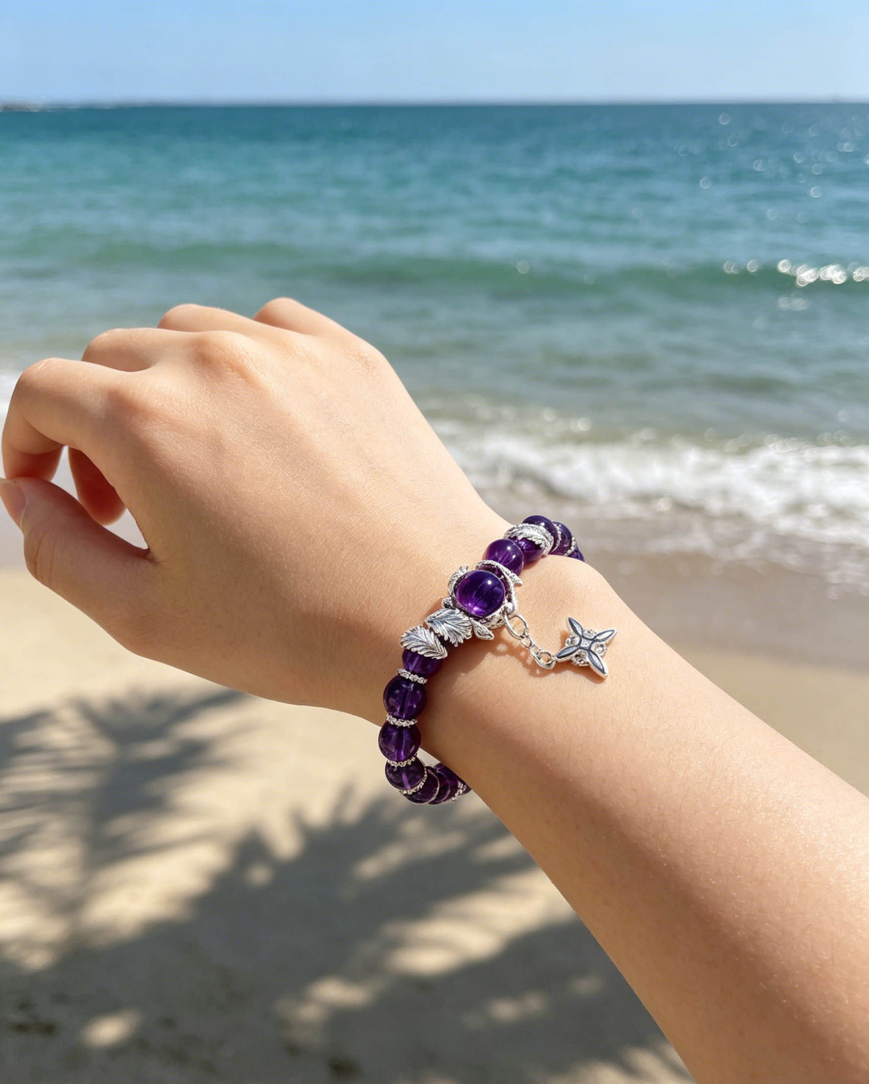 Deep Purple Amethyst Crystal Energy Bracelet – Stone of Calm & Intuition