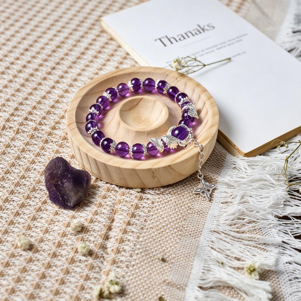 Deep Purple Amethyst Crystal Energy Bracelet – Stone of Calm & Intuition