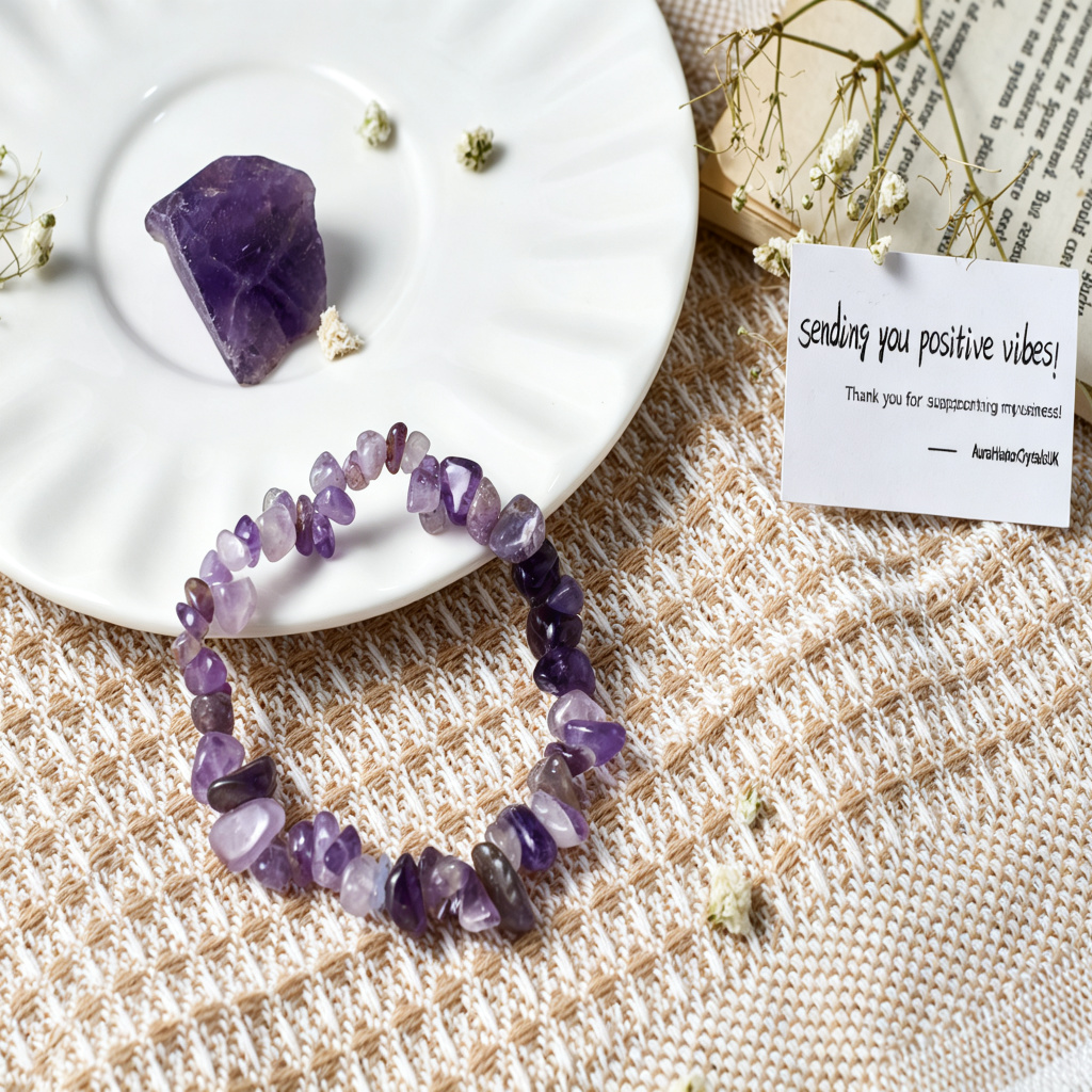 Raw Amethyst Healing Crystal Bracelet – Boho Style 'Stone of Calm'