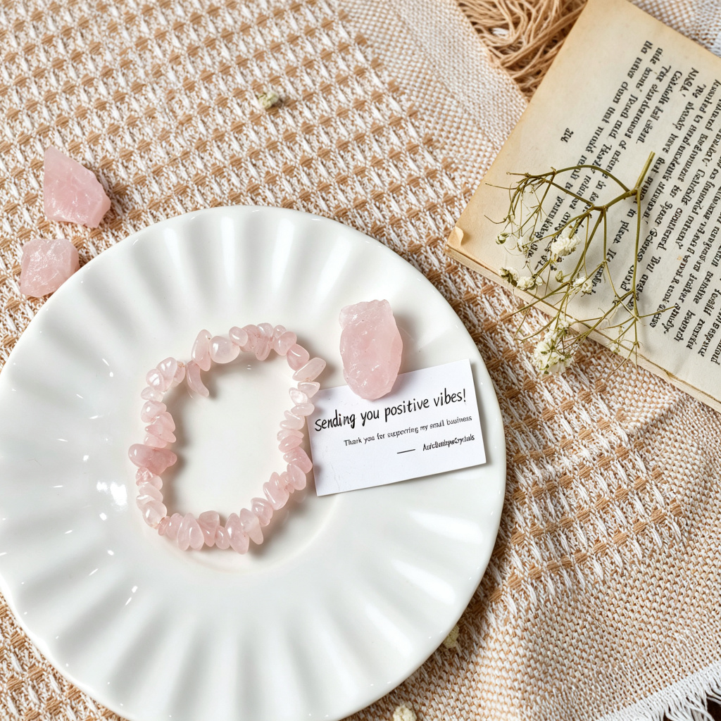 Raw Rose Quartz Healing Crystal Bracelet – Boho Style 'Stone of Love'