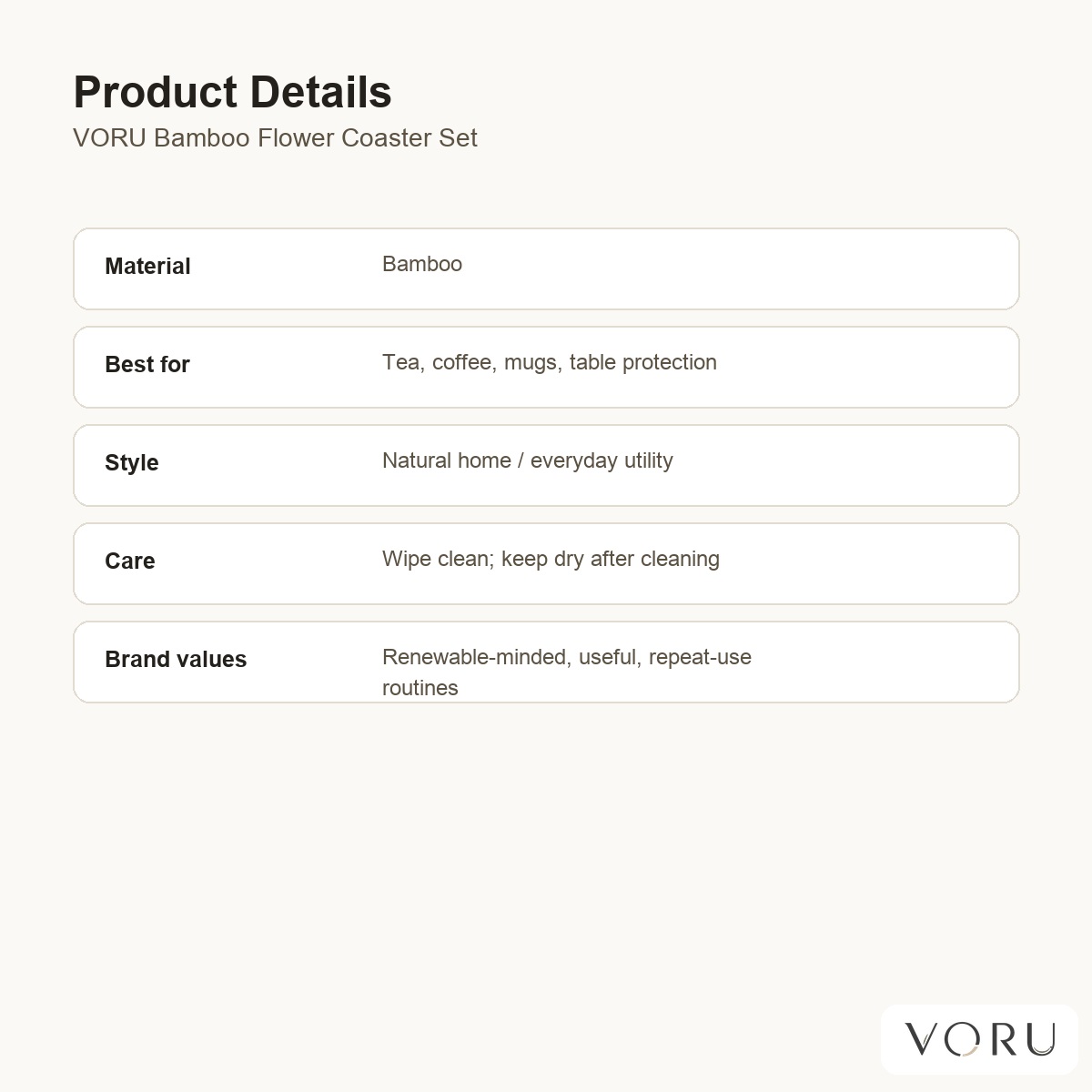VORU Bamboo Flower Coaster Set