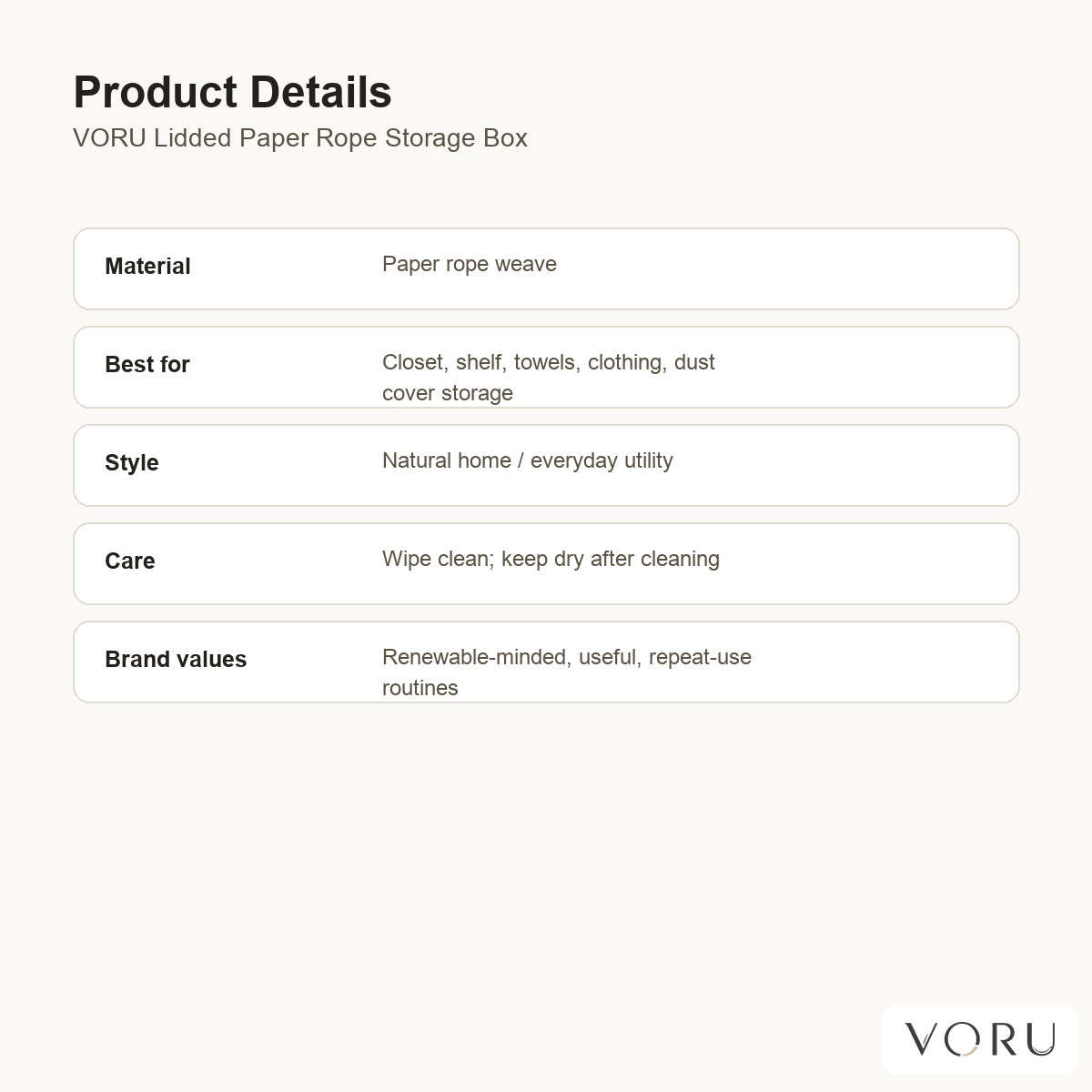 VORU Lidded Paper Rope Storage Box