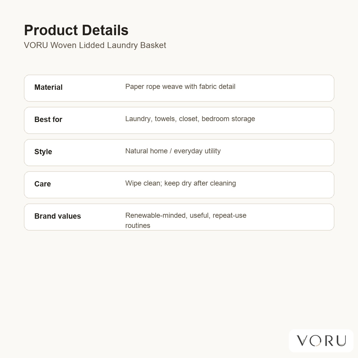 VORU Woven Lidded Laundry Basket