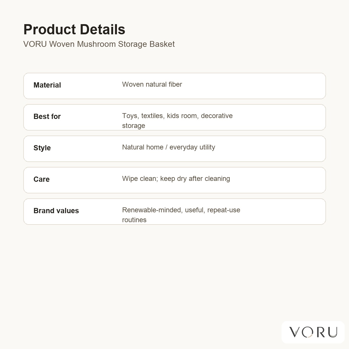 VORU Woven Mushroom Storage Basket