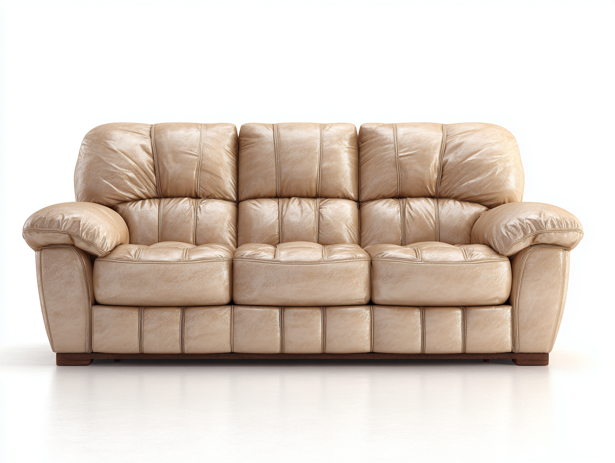 Sofás 3 plazas cuero sintético 210x92x96 cm - beige - diseño clásico acolchado-Farolohaus
