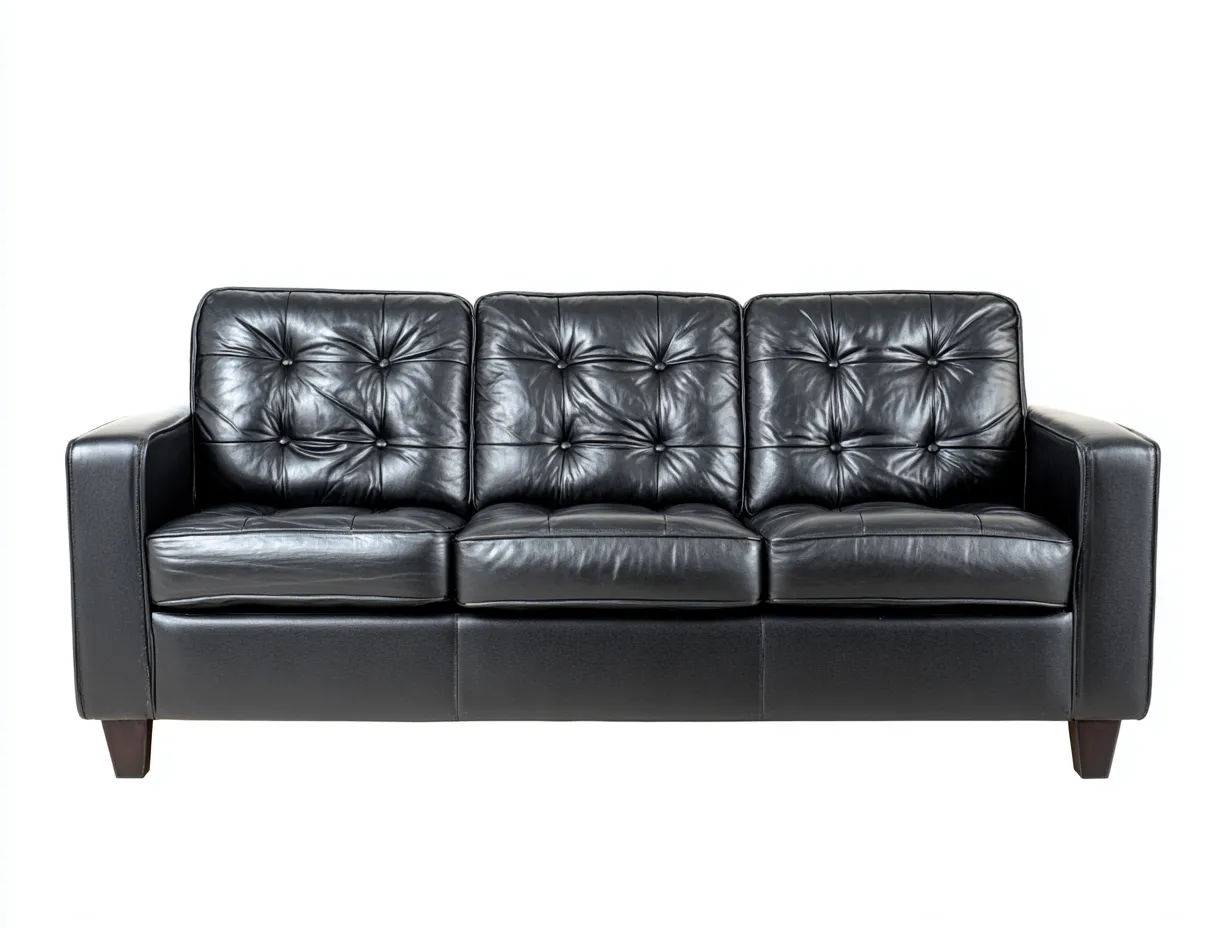Sofás 3 plazas de piel con capitoné 198x88x86 cm - negro - para salón - diseño clásico contemporáneo-Farolohaus