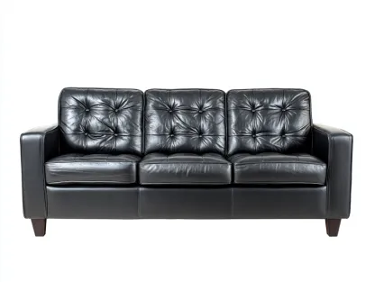 Sofás 3 plazas de piel con capitoné 198x88x86 cm - negro - para salón - diseño clásico contemporáneo-Farolohaus