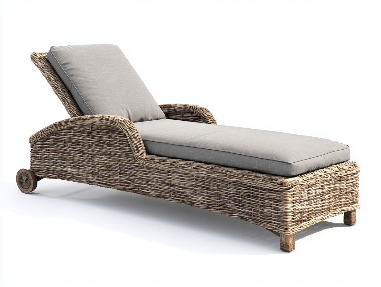 Tumbonas de ratán sintético con cojín 195x70x92 cm - natural-gris - para jardín y terraza - estilo rústico-Farolohaus