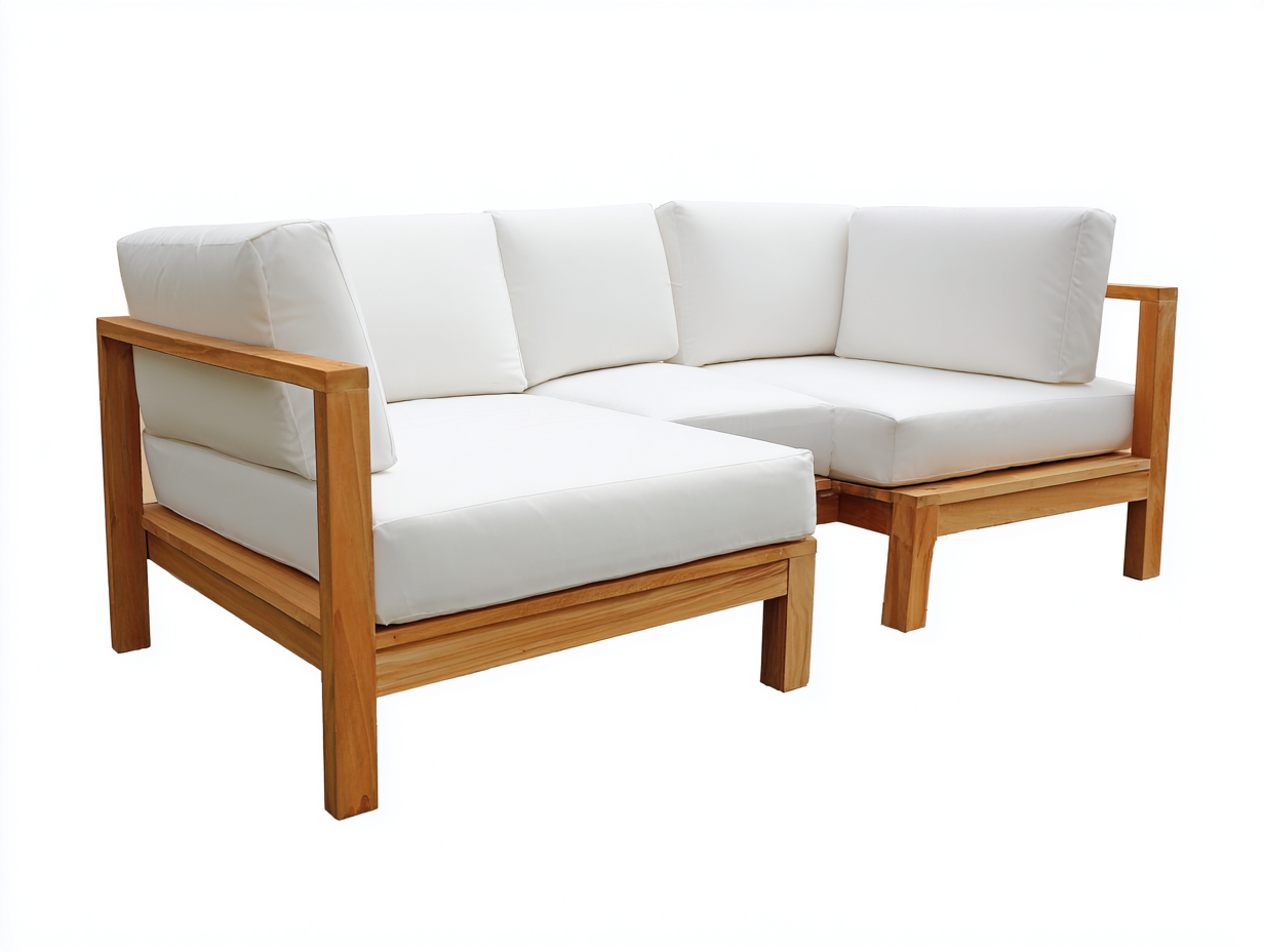 Sofás de exterior de madera 210x150x78 cm - madera natural-blanco - para jardín - diseño esquinero contemporáneo-Farolohaus