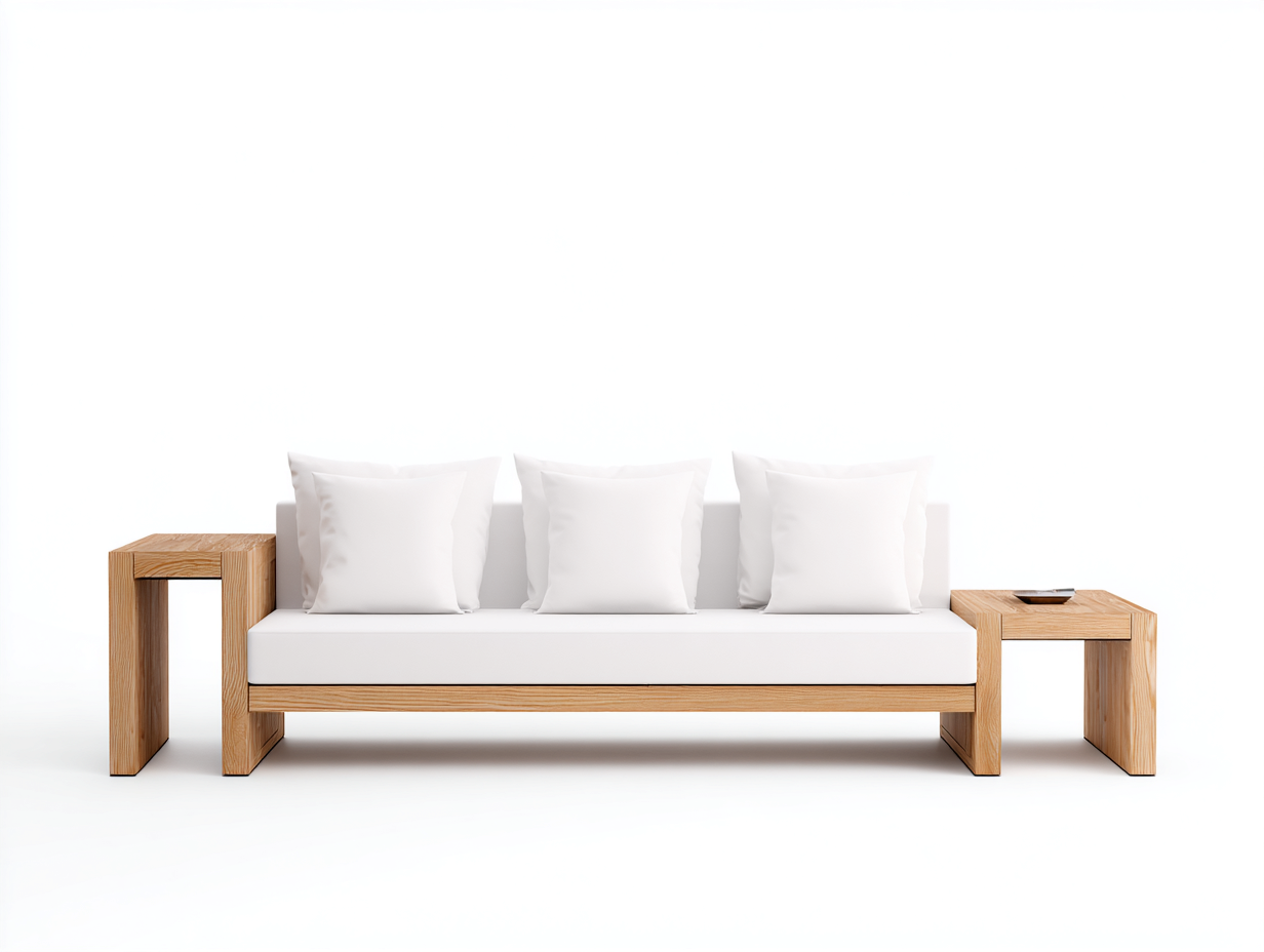 Sofás de exterior de madera 210x78x76 cm - madera natural-blanco - para jardín - diseño minimalista contemporáneo-Farolohaus