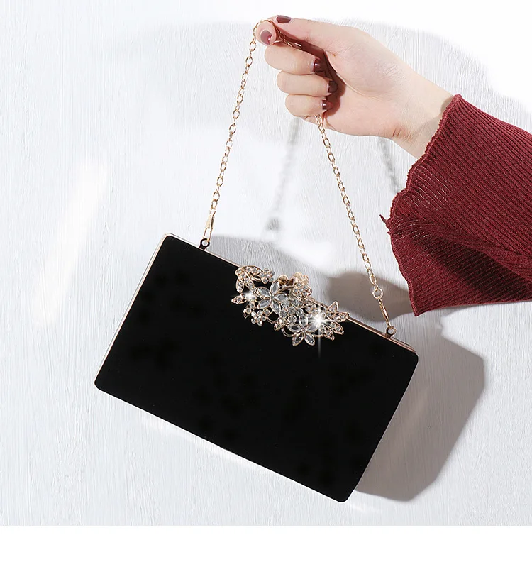 YNSSK Black Velvet Evening Bag Front View