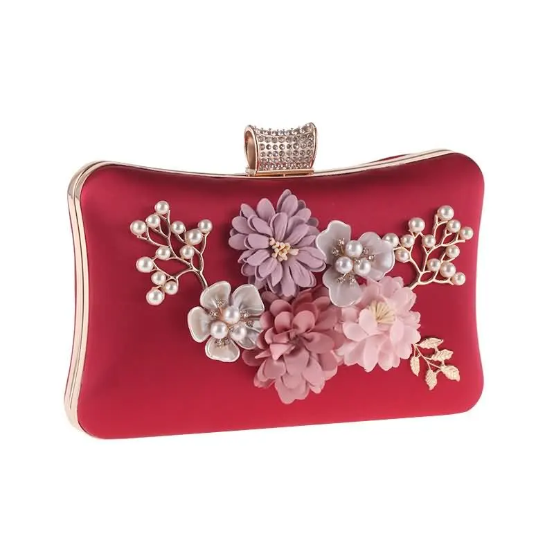 YNSSK Red Floral Velour Clutch Bag for Wedding Side View