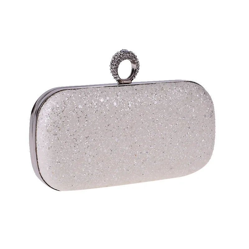 YNSSK White Sequin Clutch Bag Front View