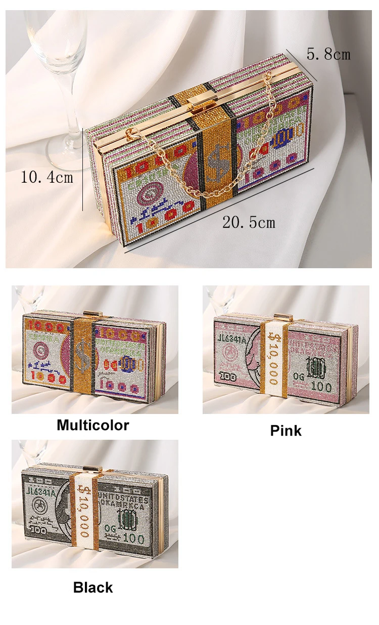 YNSSK Sparkly Crystal Money Clutch Bag Size