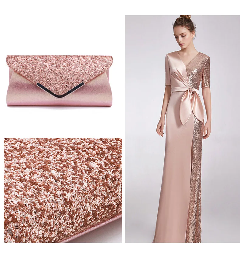 YNSSK Pink Leather Envelope Clutch Purse Model Display