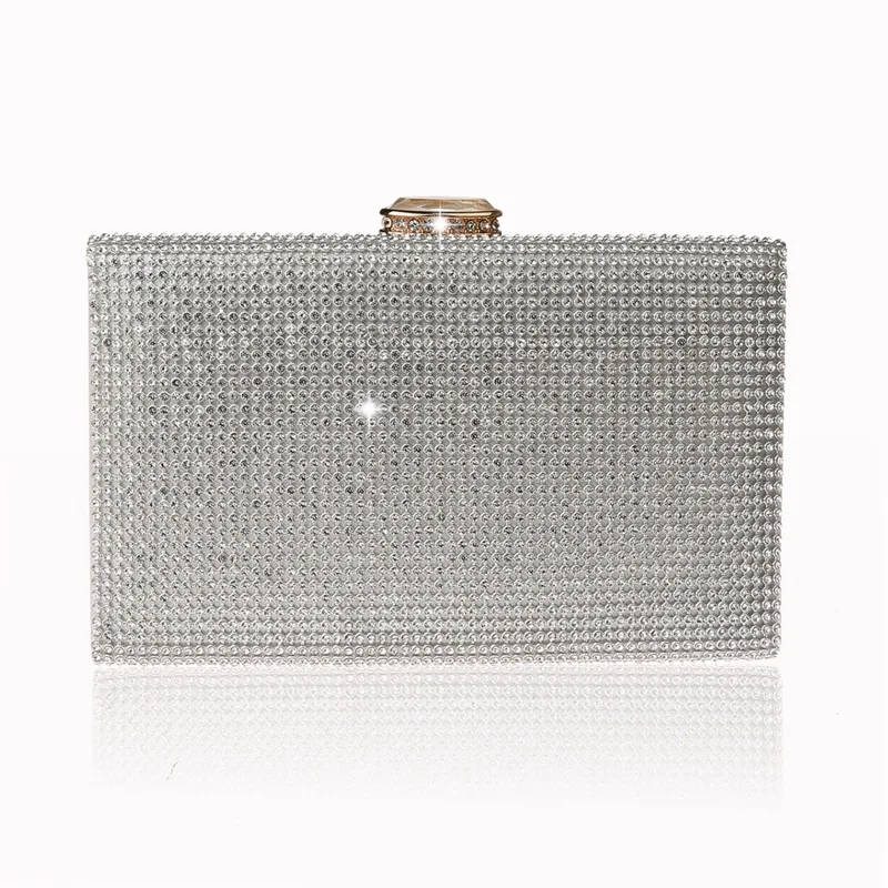 YNSSK Silver Glitter Box Clutch Bag Front View