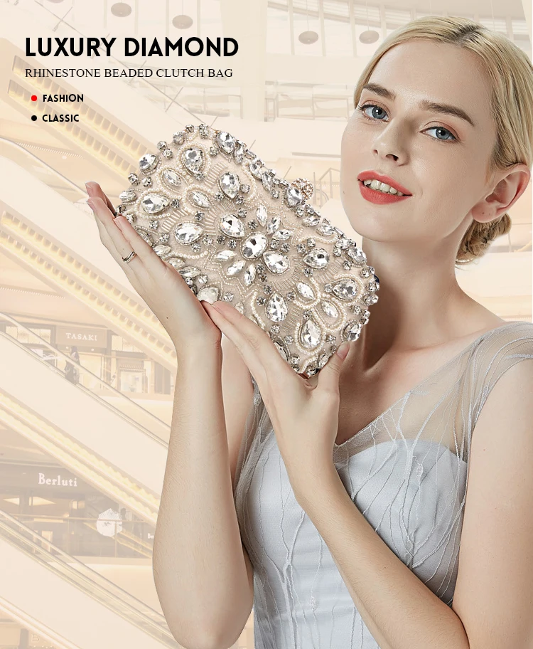 YNSSK Rhinestone Evening Bag Clutch Model Holding Front View