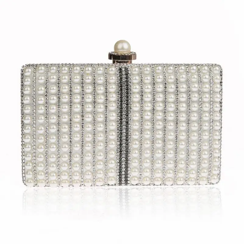 YNSSK White Pearl Wedding Clutch Bag Front View