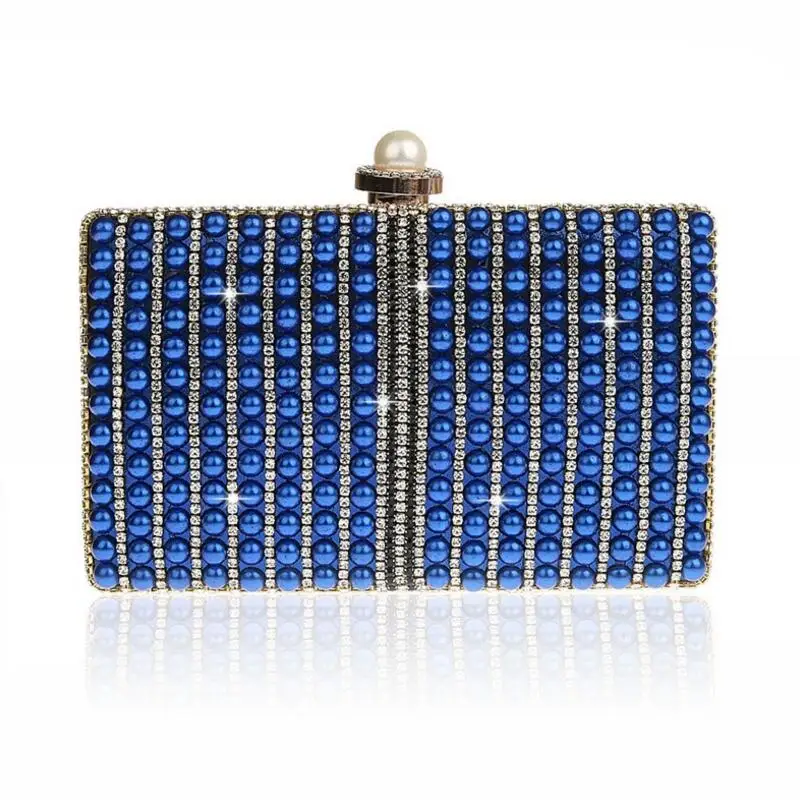 YNSSK Navy Pearl Wedding Clutch Bag Front View