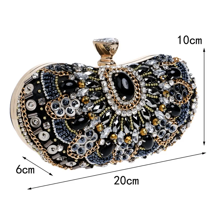 YNSSK Silver Black Crystal Metal Decorative Clutch Bag Size