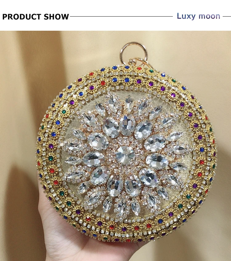 Front View of The YNSSK Round Rhinestone Evening Bag