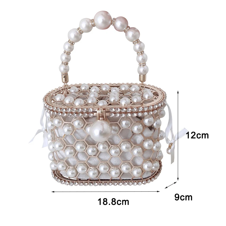 YNSSK Pearl Metal Case Drawstring Velvet Basket Clutch Bag Size