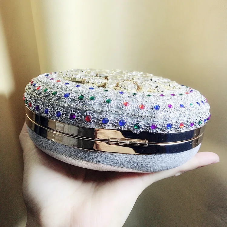 Bottom View of the Silver YNSSK Round Rhinestone Evening Bag