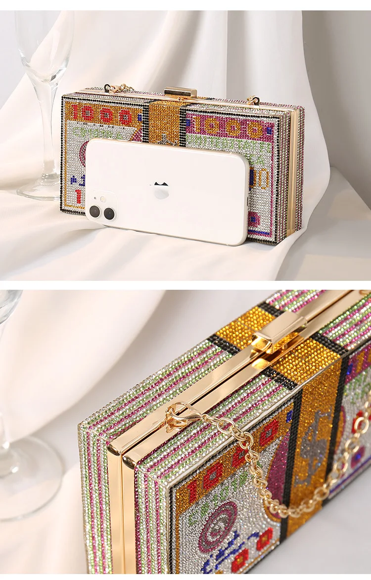 YNSSK Sparkly Crystal Money Clutch Bag Rose Red Side View