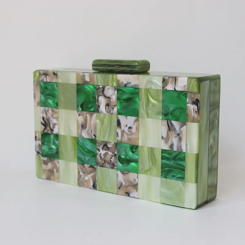 YNSSK Spliced Checked Green Clutch Bags For Weddings Side View