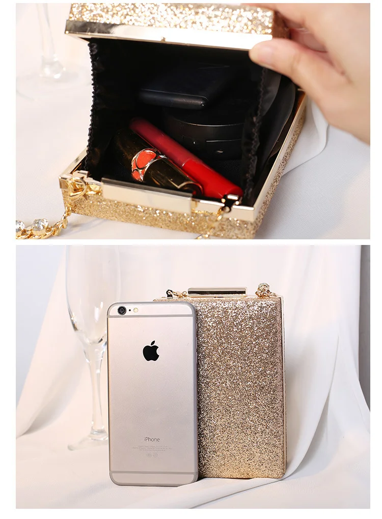 YNSSK Gold Small Sparkling Clutch With Handle Inside View