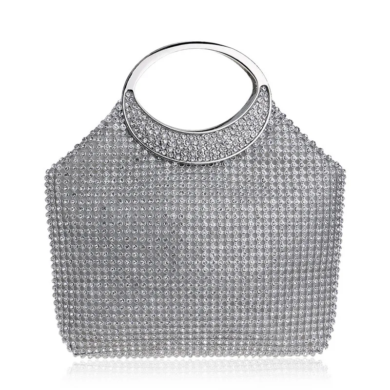 YNSSK Silver Rhinestone Clutch Bag Front View