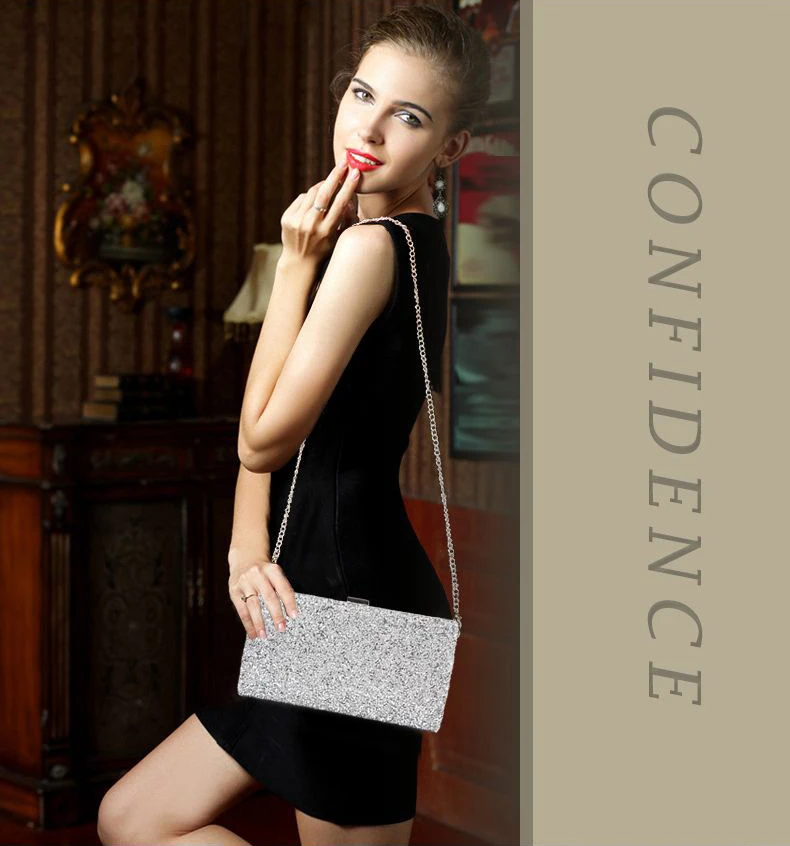 YNSSK Silver Sparkle Clutch Bag Model Display View