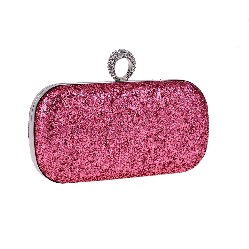 YNSSK Rose Red Sequin Clutch Bag Front View