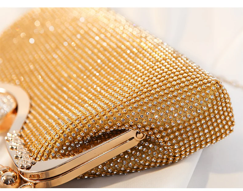 YNSSK Sparkling Gold Clutch Bag With Metal Handle Side Detail