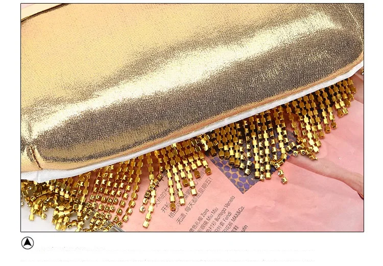 YNSSK Gold Tassel Rhinestone Clutch Bag Back Detial View