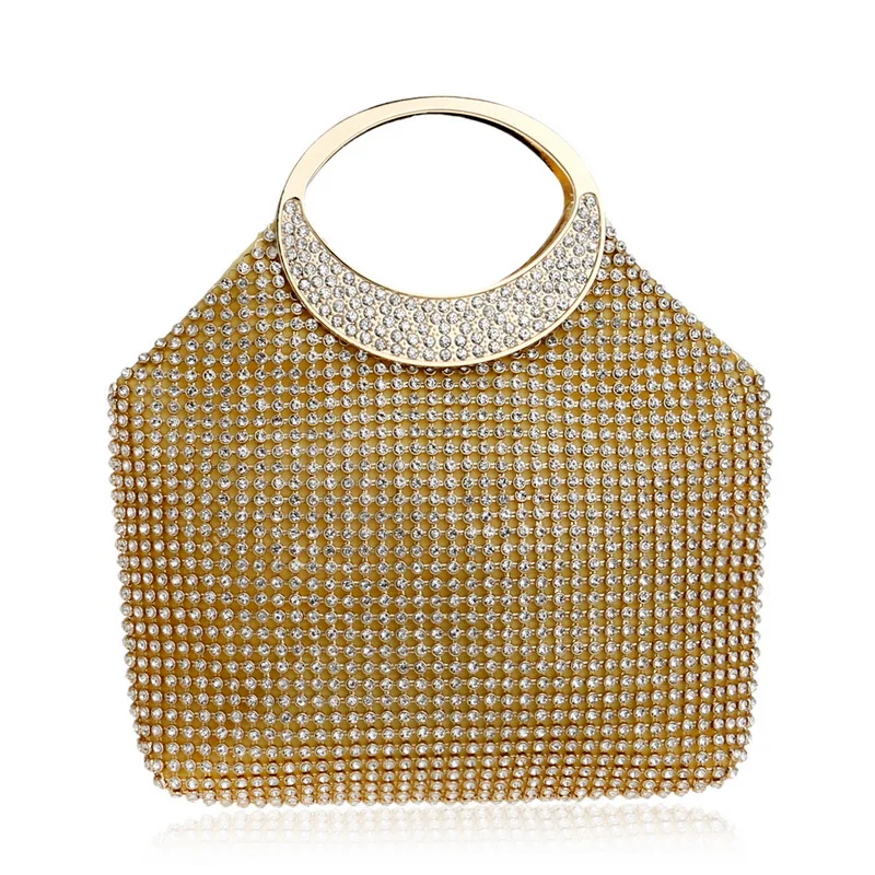 YNSSK Gold Rhinestone Clutch Bag Front View