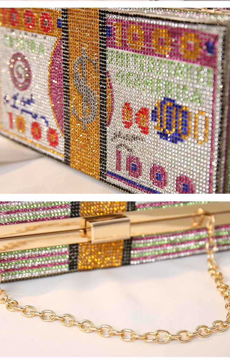 YNSSK Sparkly Crystal Money Clutch Bag Rose Red Detial