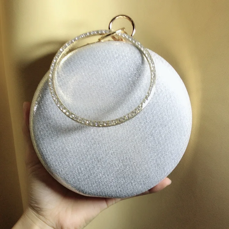 Back View of the Silver YNSSK Round Rhinestone Evening Bag